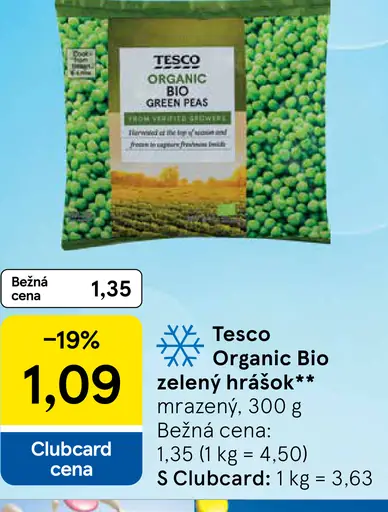 Tesco Organic Bio zelený hrášok mrazený