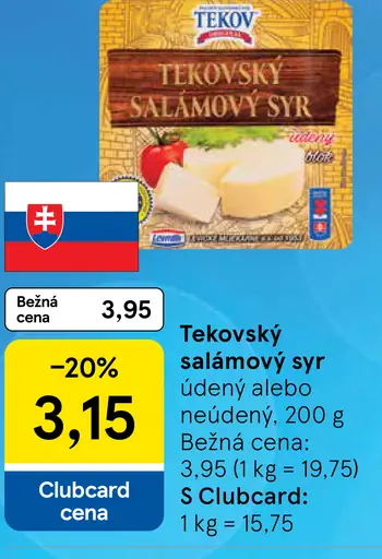 Tekovský salámový syr údený alebo neúdený