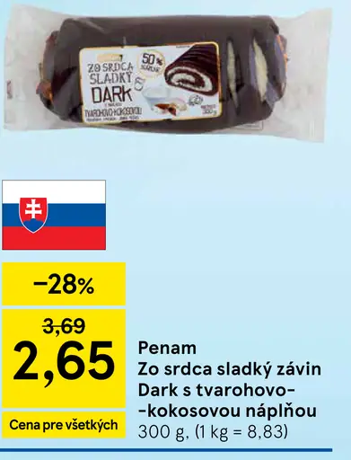 Penam Zo srdca sladký Závin Dark s náplňou tvarohovo-kokosovou
