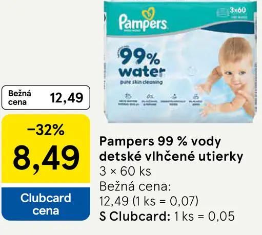 Pampers 99 % vody detské vlhčené utierky