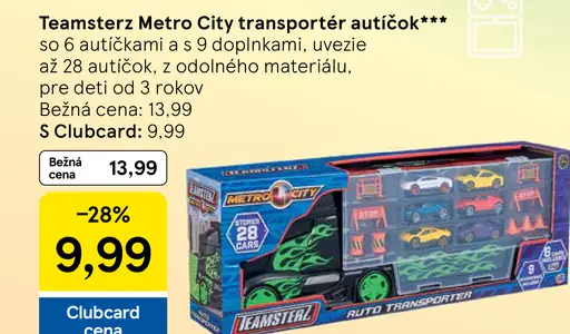 Teamsterz Metro City transportér autíčok so 6 autíčkami a 9 doplnkami
