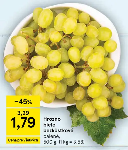 Hrozno biele bezkôstkové balené