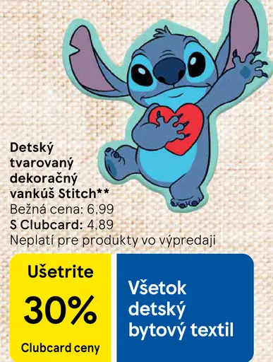 Detský tvarovaný dekoračný vankúš Stitch