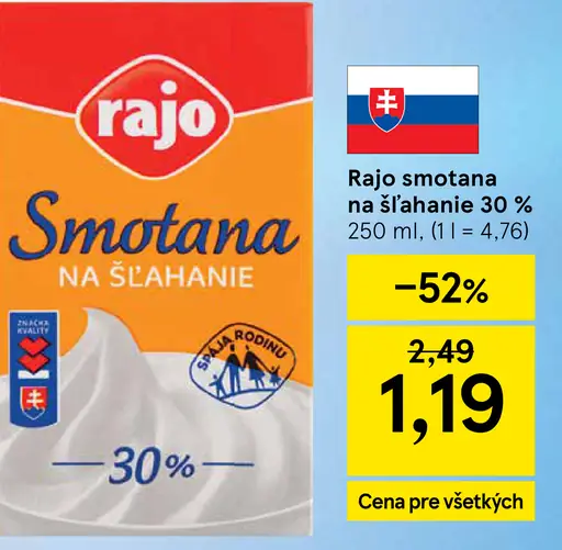 Rajo Smotana na šľahanie 30 %