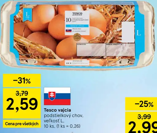 Tesco vajcia podstieľkový chov, veľkosť M