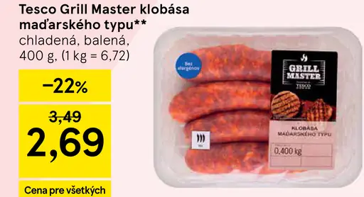 Tesco Grill Master klobása maďarského typu