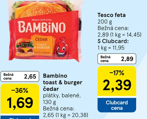 Bambino toast & burger čedar plátky