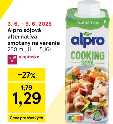 Alpro sójová alternatíva smotany na varenie