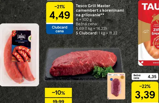 Tesco Grill Master camembert s koreninami