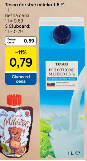 Tesco čerstvé mlieko 1,5 %