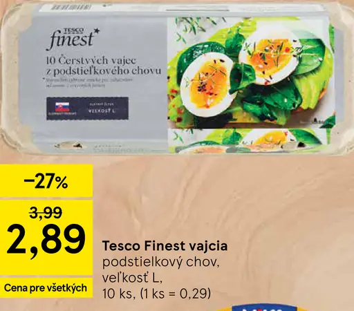 Tesco Finest vajcia podstielkový chov, veľkosť L