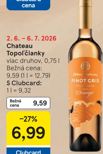 Chateau Topoľčianky Pinot Gris oranžové víno