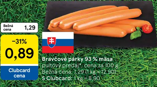 Bravčové párky 93 % mäsa