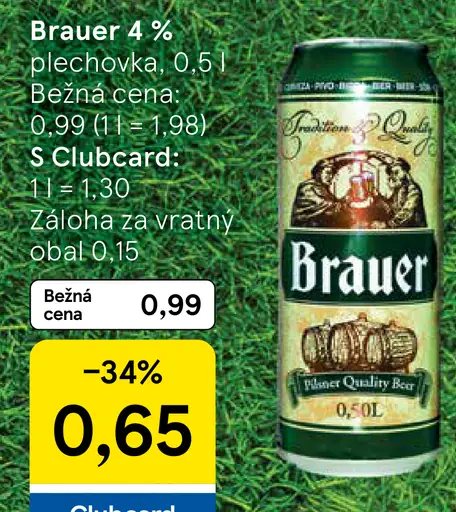Brauer 4 % pivo plechovka