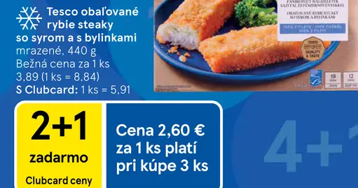 Tesco obaľované rybie steaky so syrom a s bylinkami