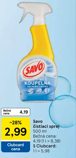 Savo čistiaci sprej kúpeľna na vodný kameň