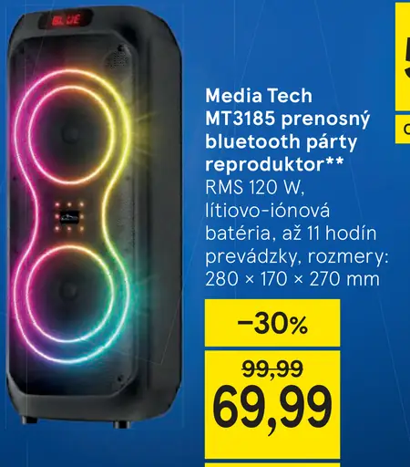 Media Tech MT3185 prenosný bluetooth párty reproduktor