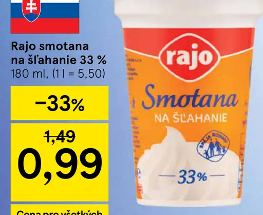 Rajo Smotana na šľahanie 33%