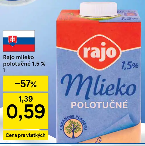 Rajo Mlieko polotučné 1,5%