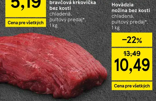 Hovädzia nožina bez kosti chladená, pultový predaj