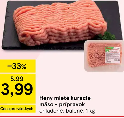 Heny mleté kuracie mäso - prípravok chladené balené