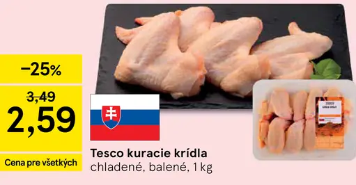 Tesco kuracie krídla chladené, balené