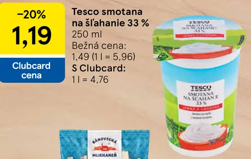 Tesco trvanlivá smotana na šľahanie 30 %