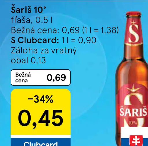 Šariš 10° pivo fľaša