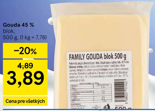 Gouda 45 % syr blok