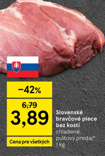 Slovenské bravčové plece bez kosti chladené pultový predaj