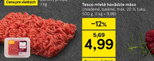 Tesco mleté hovädzie mäso chladené balené max. 20 % tuku