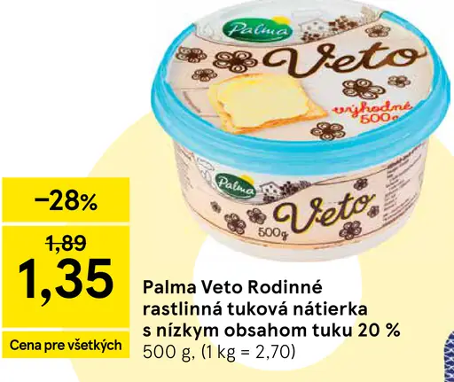 Palma Veto Rodinné rastlinná tuková nátierka s nízkym obsahom tuku 20%