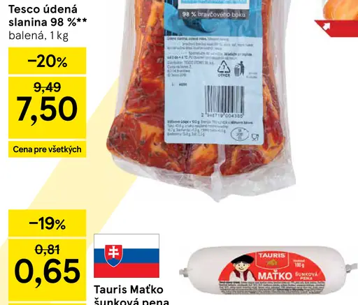 Tesco údená slanina 98%
