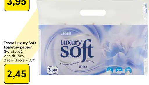 Tesco Soft Luxury toaletný papier 3-vrstvový