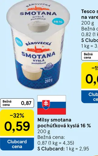 Milsy Smotana pochúťková kyslá 16%