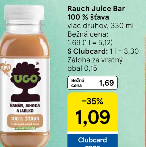 UGO smoothie banán, jahoda a jablko 100 % šťava