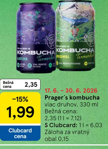 Prager’s kombucha fermentovaný čajový nápoj