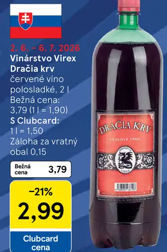 Vinárstvo Virex Dračia krv červené víno polosladké