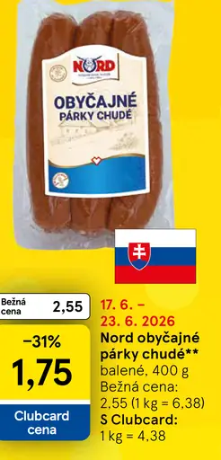 Nord obyčajné párky chudé balené