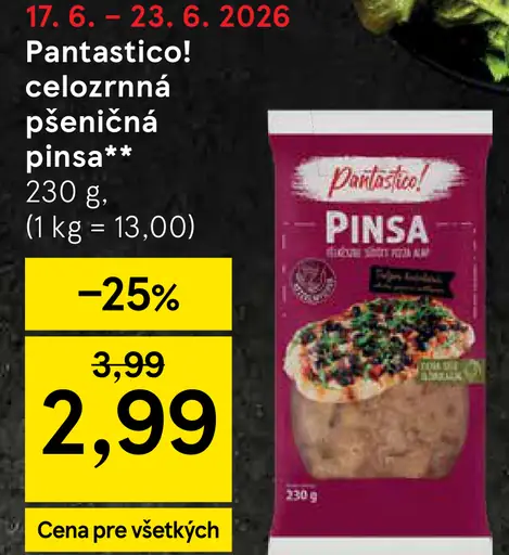 Pantastico! celozrnná pšeničná pinsa