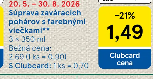Súprava zaváracích pohárov s farebnými viečkami 6×300 ml