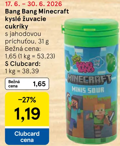 Bang Bang Minecraft kyslé žuvacie cukríky s jahodovou príchuťou