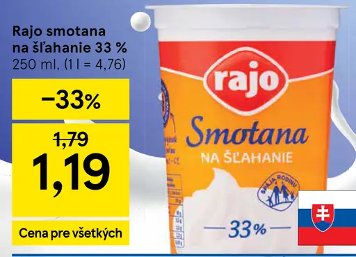 Rajo Smotana na šľahanie 33%