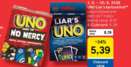 UNO Liar's kartová hra pre deti od 7 rokov