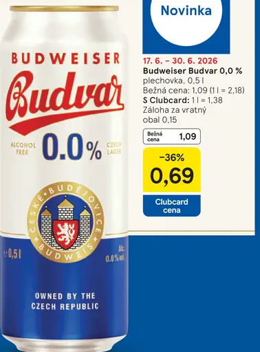 Budweiser Budvar 0,0 % ležiak plechovka