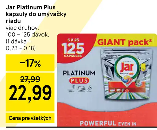 Jar PLATINUM PLUS kapsuly do umývačky riadu