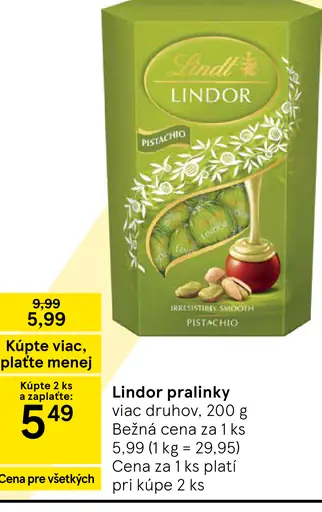 Lindor pralinky pistácie