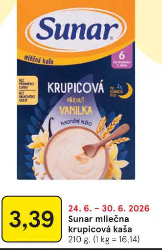 Sunar mliečna kaša krupicová vanilka