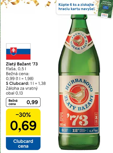 Zlatý Bažant '73 pivo svetlý ležiak