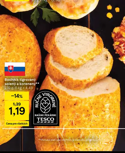 Tesco bochník tigrovaný solený a korenený
